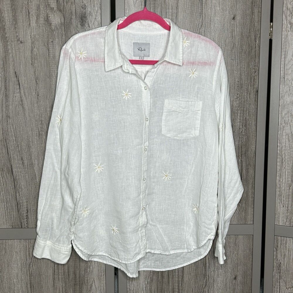 Rails Charli White Button Up Shirt Daisy Embroide… - image 1